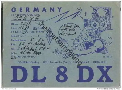 QSL - QTH - Funkkarte - DL8DX - Sulzbach-Neuweiler - 1959