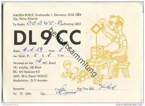 QSL - QTH - Funkkarte - DL9CC - Hagen-Boele - 1959 - Dortmunder Union Brauerei AG