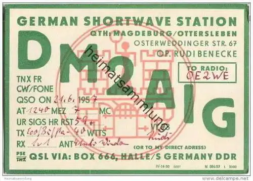 QSL - QTH - Funkkarte - DM2AIG - Magdeburg-Ottersleben - 1957