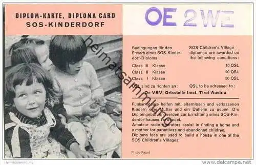 QSL - QTH - Funkkarte - OE2WE - Österreich - Diplomkarte SOS-Kinderdorf - ca. 1960