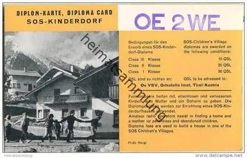QSL - QTH - Funkkarte - OE2WE - Österreich - Diplomkarte SOS-Kinderdorf - ca. 1960