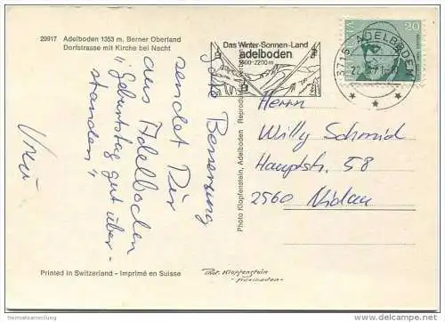 Adelboden - Dorfstrasse mit Kirche bei Nacht - AK Grossformat