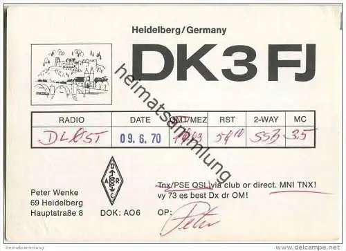 QSL - QTH - Funkkarte - DK3FJ - Heidelberg - 1970