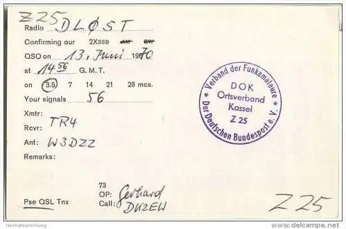 QSL - QTH - Funkkarte - DL0VK - Kassel - 1970