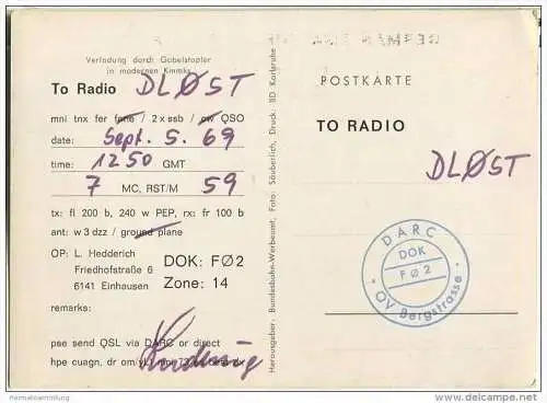 QSL - QTH - Funkkarte - DL2UU - Einhausen - 1969