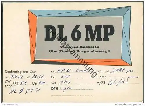 QSL - QTH - Funkkarte - DL6MP - Ulm - 1962