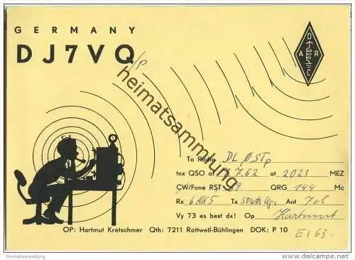 QSL - QTH - Funkkarte - DJ7VQ - Rottweil-Bühlingen - 1962