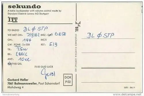 QSL - QTH - Funkkarte - DL9JG - Baltmannsweiler Post Schorndorf - 1962