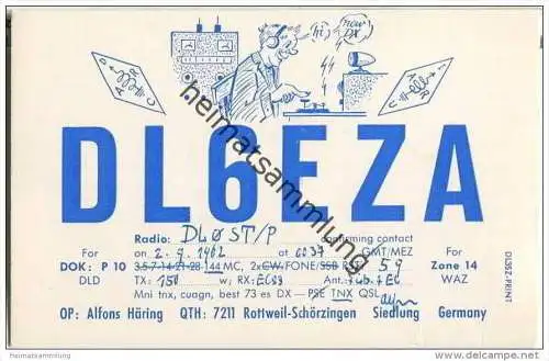 QSL - QTH - Funkkarte - DL6EZA - Rottweil-Schörzingen - 1962