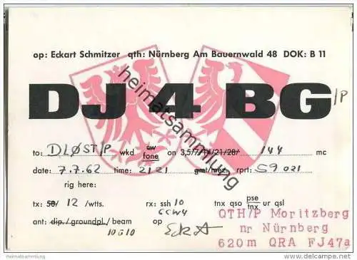 QSL - QTH - Funkkarte - DJ4BG - Nürnberg - 1962