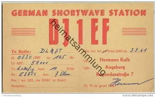 QSL - QTH - Funkkarte - DJ1EF - Augsburg - 1961