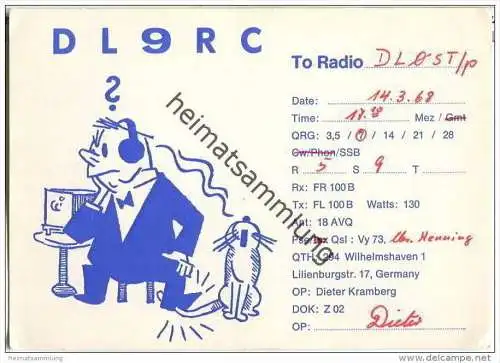 QSL - QTH - Funkkarte - DL9RC - Wilhelmshaven - 1968