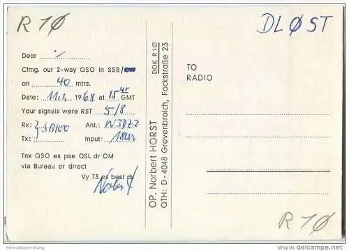 QSL - QTH - Funkkarte - DK1WK - Remscheid - 1968