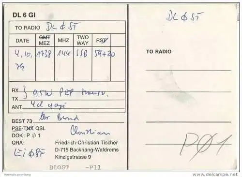 QSL - QTH - Funkkarte - DL6GI - Backnang-Waldrems - 1979