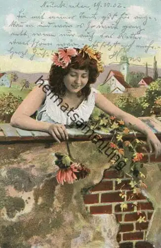 Frau mit Blumenkranz - Verlag E. S. D. Serie 655 gel. 1902