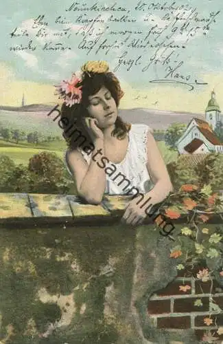Frau mit Blumenkranz - Verlag E. S. D. Serie 655 gel. 1902
