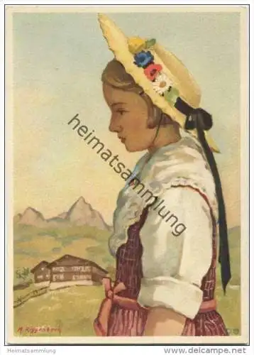 Costumes Suisses - Schwyz - Künstlerkarte M. Riggenbach - AK Grossformat