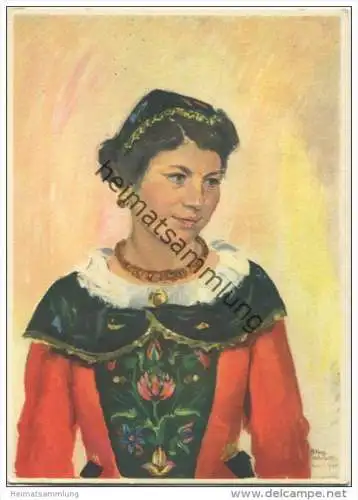 Engadinerin - Pro Infirmis - Künstlerkarte Hans Kasp. Schwarz Zürich - AK Grossformat