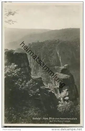 Bodetal - Blick vom Hexentanzplatz auf die Rosstrappe - Foto-AK