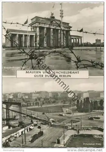 Mauern und Stacheldraht quer durch Berlin - Foto-AK Grossformat