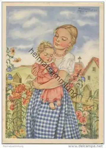 Mutter mit Kind - Künstlerkarte signiert Marianne Schneegans 35 - AK Grossformat