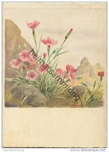 Alpennelken - Künstlerkarte signiert Schönermark - AK Grossformat 40er Jahre