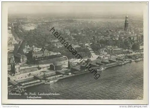 Hamburg - St. Pauli Landungsbrücken - Luftaufnahme - Foto-AK Grossformat gel. 1930