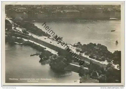 Hamburg - Lombardbrücke und Alsterdamm - Luftaufnahme - Foto-AK Grossformat 30er Jahre