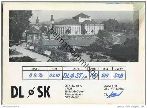 QSL - QTH - Funkkarte - DL0SK - Saarbrücken - 1974