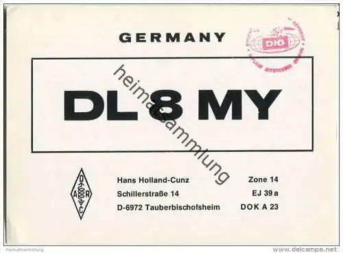 QSL - QTH - Funkkarte - DL8MY - Tauberbischofsheim - 1974