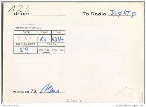 QSL - QTH - Funkkarte - DL8MY - Tauberbischofsheim - 1974