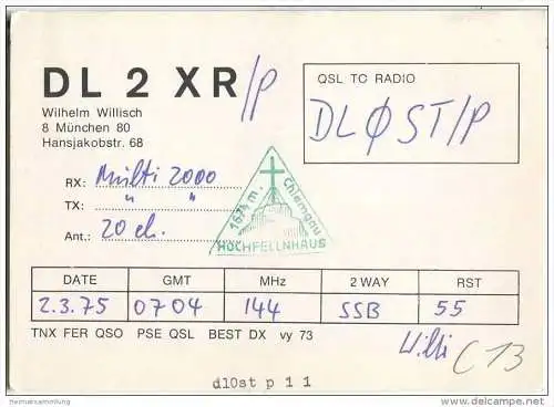 QSL - QTH - Funkkarte - DL2XR/p - München - 1975