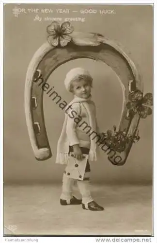 For the New Year - Good luck - Junge mit Hufeisen - Foto-AK