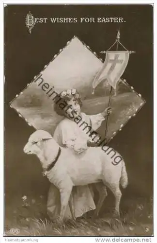 Best wishes for Easter - Mädchen mit Schaf - Foto-AK