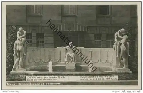 Stuttgart - Schicksalsbrunnen am Stadttheater - Foto-AK