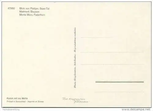 Blick von Plattjen ins Saas-Tal - Mattmark Stausee - AK Grossformat