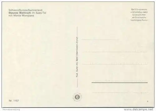 Stausee Mattmark im Saas-Tal mit Monte Moropass - AK Grossformat