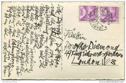 Ausblick vom Restaurant Schafberg auf die Bernina Gruppe - Foto-AK - Karte geschrieben vom Schweizer Bildhauer Josef Nau