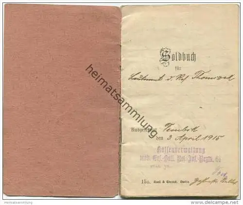 Soldbuch für Leutnant d. Res. 1915 - Königlich Preussische Mobile Bahnhofskommandantur