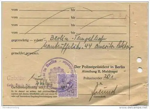 Aufenthaltsbescheinigung 1949 - Berlin Tempelhof