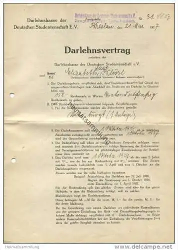 Darlehnsvertrag - Darlehnskasse der Deutschen Studentenschaft e.V. Breslau 1927