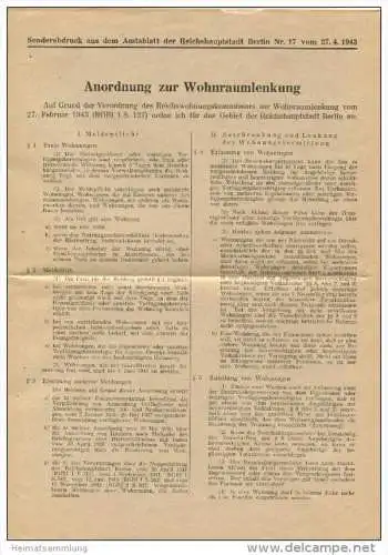 Anordnung zur Wohnraumlenkung - Reichhauptstadt Berlin 1943 - Oberbürgermeister Steeg