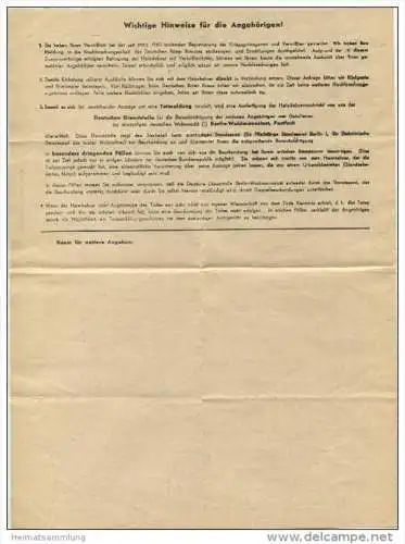 Deutsches Rotes Kreuz - Suchdienst - Heimkehrer-Erklärung / R - Aussage eines Heimkehrers 1953 über den Tod eines Vermis