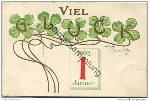 Viel Glück - Kalender 1902 - Glücksklee - Prägedruck