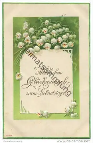 Herzlichen Glückwunsch zum Geburtstage - Maiglöckchen - Prägedruck