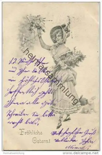 Fröhliche Ostern - Junge Frau mit Blumenstrauss - Osterhasen