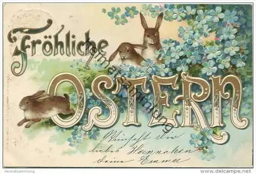 Fröhliche Ostern - Osterhasen - Prägedruck