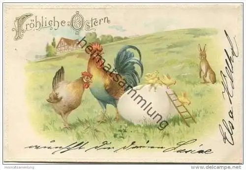 Fröhliche Ostern - Hühner - Hase - Küken