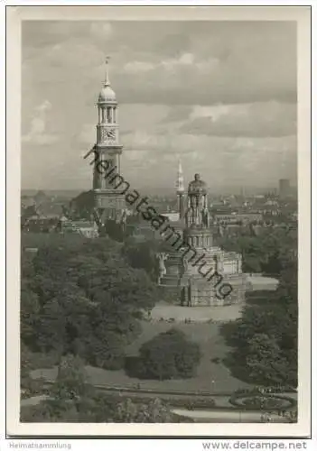 Hamburg - St. Michaeliskirche und Bismarckdenkmal - Foto-AK Grossformat 1935