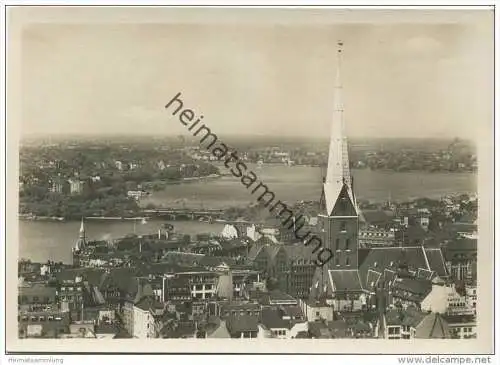 Hamburg - Binnen- und Außenalster mit Petrikirche - Foto-AK Grossformat 1931